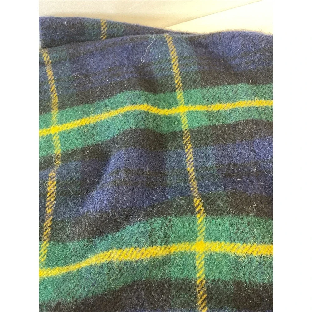 VTG SCOTTISH GLEN‎ CHECK ALL WOOL FRINGE TARTAN PLAID THROW Wrap 36